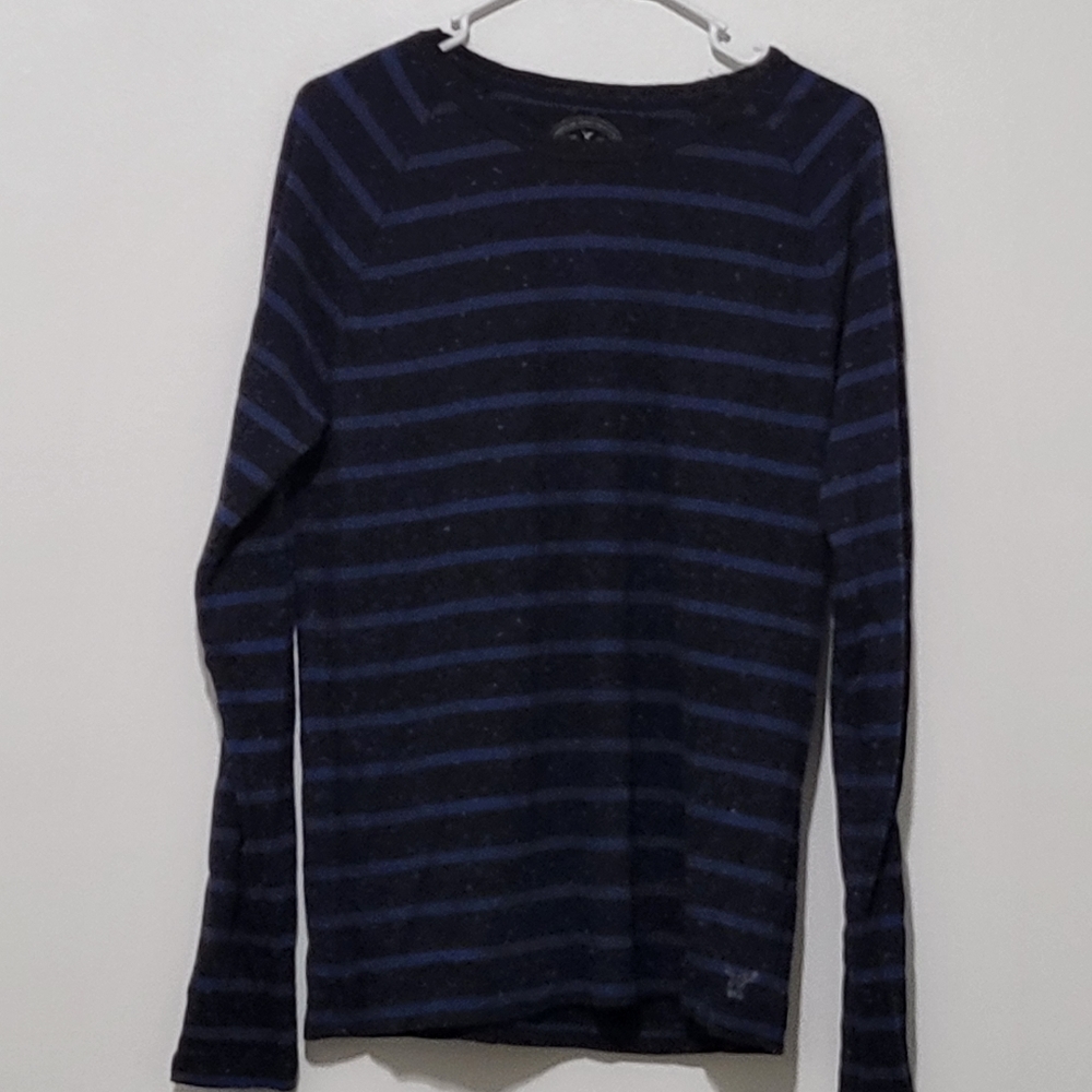 American Eagle Black with blue stripes long sleeve tee with white spots M